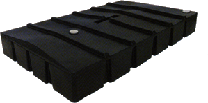 A 300-gallon black portable holding tank for rent